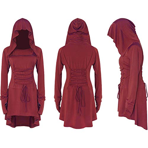 LATH.PIN - Disfraz de mujer para cosplay de Halloween, carnaval, fiesta medieval vintage, vestido asimétrico elástico, manga larga rojo XL