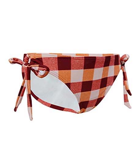 Lau's Culotes de Bikinis brasileñas para Mujer, Braguitas de Bikini a Cuadros Lazos anudados a los Lados Naranja EU 38-40/L