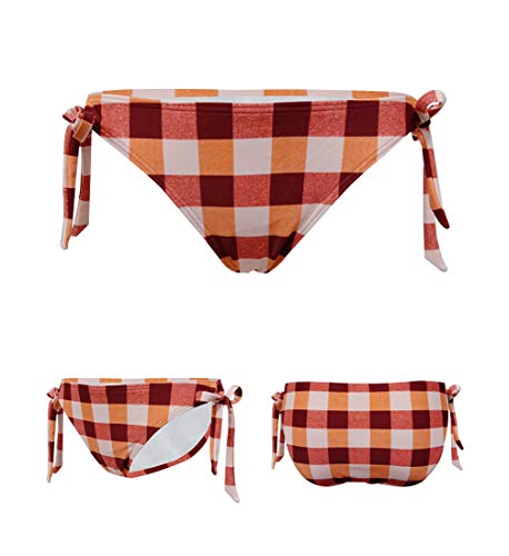 Lau's Culotes de Bikinis brasileñas para Mujer, Braguitas de Bikini a Cuadros Lazos anudados a los Lados Naranja EU 38-40/L