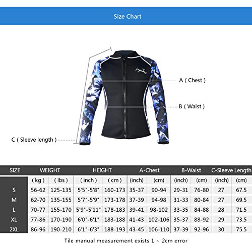 LayaTone Chaqueta de Buceo Hmbres Mujer Traje de Neopreno 3mm Traje de Surf Protección UV Top de Buceo Kaya Natación Nadando Submarinismo Wetsuit Mujer Camisa de Buceo Hombres (Mangas de Neopreno)