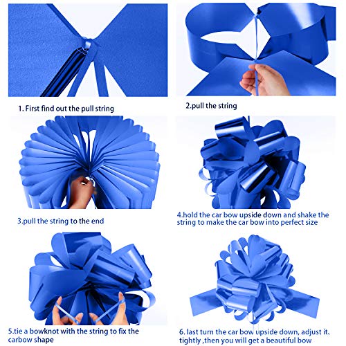 Lazo de Coche Lazo de Tirar Lazo de Envoltura de Regalos de Automóvil con Cinta de Coche de 20 Pies para Decoración de Coches Boda Nuevas Casas Celebración de Fiesta (Azul, 20 Pulgadas)