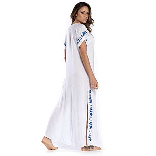 Lazz1on Kaftan Vestido Largo de Playa Mujer Largo Túnica Pareo Bikini Cover Up Boho Traje de Baño Blusa (Blanco)