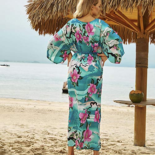 Lazz1on Vestido de Playa Mujer Largo Cárdigans de Playa Floral Impresión Kimono Traje de Baño Cover Up