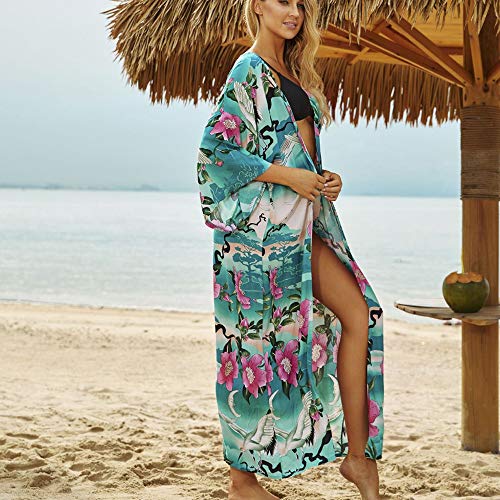 Lazz1on Vestido de Playa Mujer Largo Cárdigans de Playa Floral Impresión Kimono Traje de Baño Cover Up