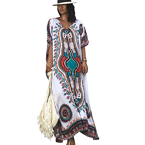 Lazzon Vestido Largo de Playa Mujer Verano Traje de Baño Bohemio Maxi Caftán Túnica Talla Grande Pareos