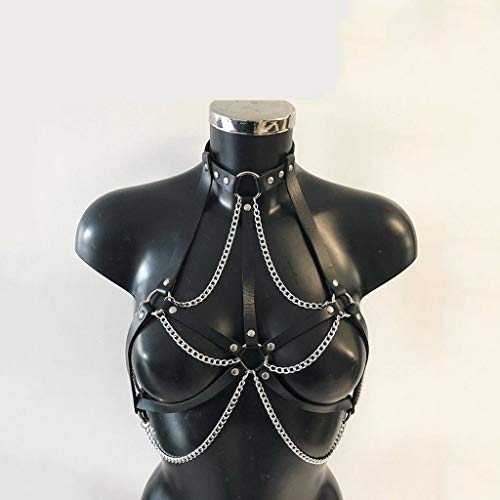 LBBDrrAL Piel Cuerpo banda de sostén punk camiseta sin mangas Jaula ajustable sujetador del cuerpo femenino del arnés de las mujeres de la jaula de vacaciones Traje de Carnaval