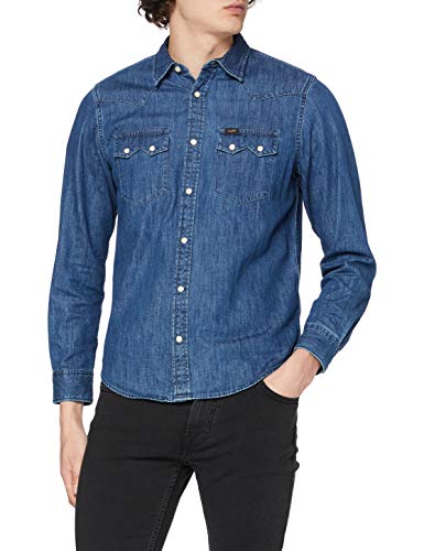 Lee Rider Shirt, Camisa Hombre, Azul (Dipped Blue La), Large