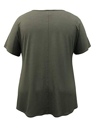 LEEBE Mujer Talla Grande - Blusa de Manga Corta con Diamante de Imitación (1XL-5XL) (1XL (46-48), Oliva Verde)