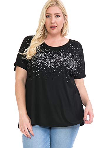 LEEBE Mujer Talla Grande - Blusa de Manga Corta con Diamante de Imitación (1XL-5XL) (3XL (54-56), Rosado)