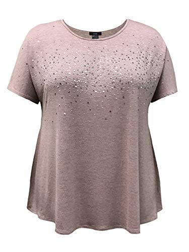 LEEBE Mujer Talla Grande - Blusa de Manga Corta con Diamante de Imitación (1XL-5XL) (3XL (54-56), Rosado)