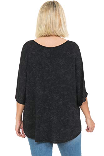 LEEBE Mujer Talla Grande - Blusa de Media Manga Dolman Embellecido (1XL-5XL) (5XL (62-64), Negro)