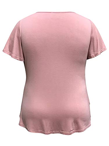 LEEBE Mujer Talla Grande - Blusa de Volantes con Mangas Cortas (1XL-5XL) (1XL (46-48), Malva)