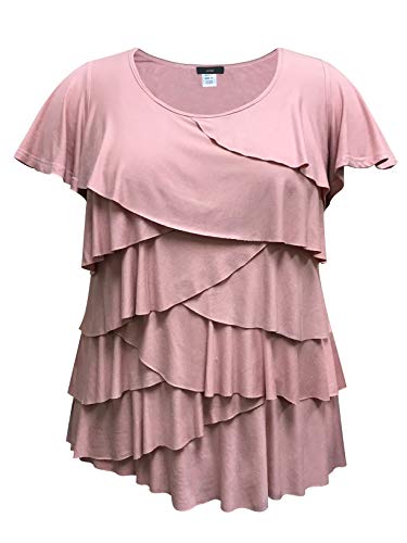 LEEBE Mujer Talla Grande - Blusa de Volantes con Mangas Cortas (1XL-5XL) (1XL (46-48), Malva)