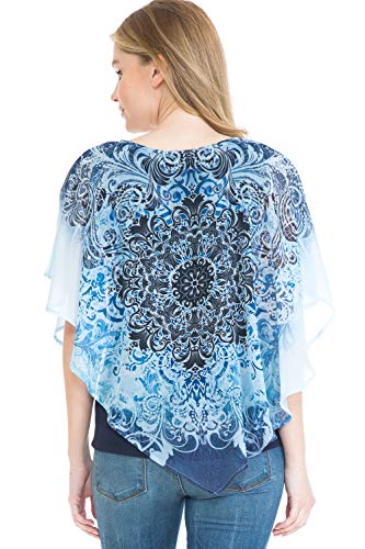 LEEBE Mujer Talla Grande - Poncho Blusa de Chiffon (1XL-5XL) (1XL (46-48), Paisley Azul)