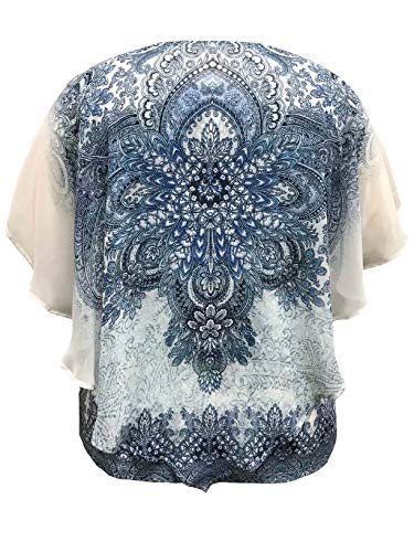 LEEBE Mujer Talla Grande - Poncho Blusa de Chiffon (1XL-5XL) (2XL (50-52), Paisley Azul)