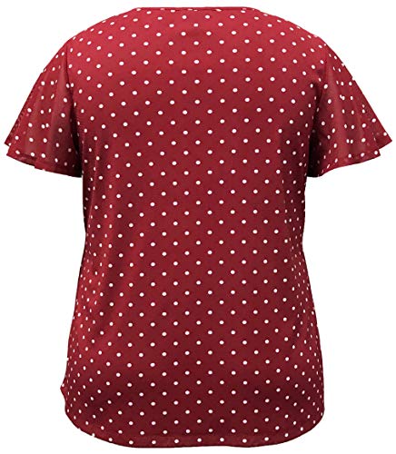 LEEBE Top con Volantes de Malla Estampada de Talla Grande para Mujer (1XL-5XL) (46-48, Punto Rojo)