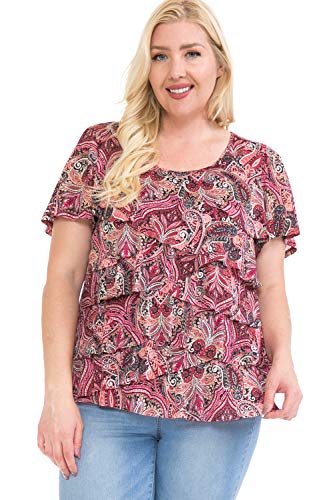 LEEBE Top con Volantes de Malla Estampada de Talla Grande para Mujer (1XL-5XL) (46-48, Punto Rojo)