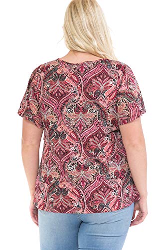 LEEBE Top con Volantes de Malla Estampada de Talla Grande para Mujer (1XL-5XL) (46-48, Punto Rojo)