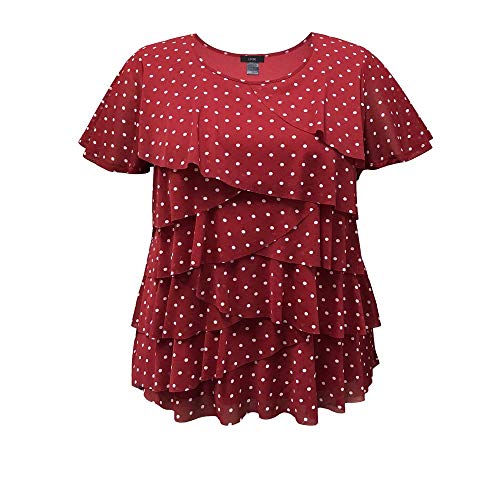 LEEBE Top con Volantes de Malla Estampada de Talla Grande para Mujer (1XL-5XL) (46-48, Punto Rojo)