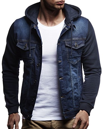 Leif Nelson Chaqueta con Capucha Chaqueta de Mezclilla de los Hombres LN-5615 Azul Small