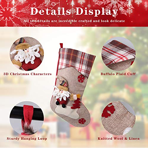 Leipple Calcetín de Navidad 3 Piezas -48 cm grandes medias navideñas para chimenea, árbol de Navidad -bolsa de regalo para calcetines, bolsa para dulces con Papá Noel, muñeco de nieve, reno
