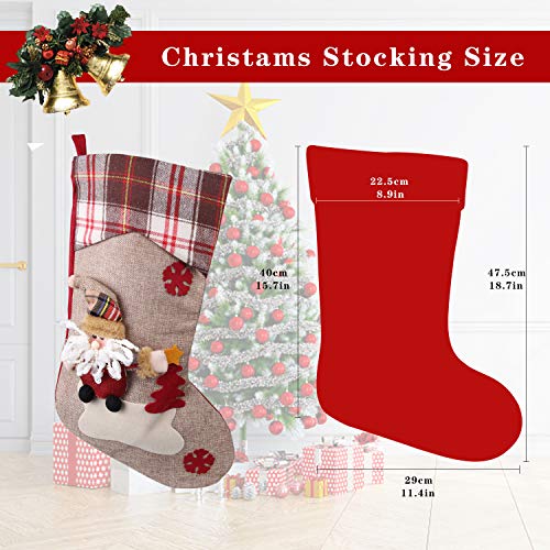Leipple Calcetín de Navidad 3 Piezas -48 cm grandes medias navideñas para chimenea, árbol de Navidad -bolsa de regalo para calcetines, bolsa para dulces con Papá Noel, muñeco de nieve, reno