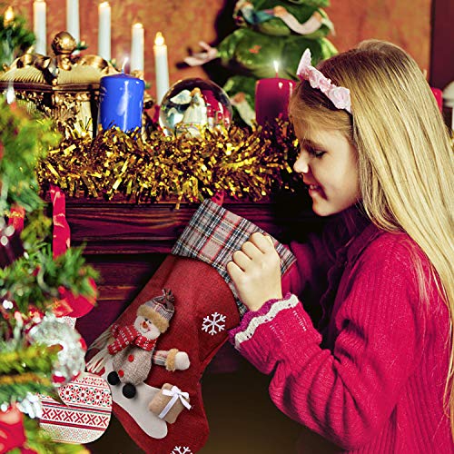 Leipple Calcetín de Navidad 3 Piezas -48 cm grandes medias navideñas para chimenea, árbol de Navidad -bolsa de regalo para calcetines, bolsa para dulces con Papá Noel, muñeco de nieve, reno