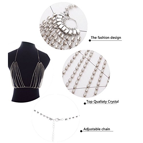 Leisial Collar Cadena de Sujetador Cuerpo con Rhinestone Borla Multicapa para Bikini Playa Collar del Arnes Joyería Accesorios de Mujeres