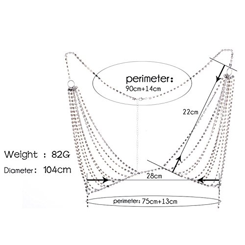 Leisial Collar Cadena de Sujetador Cuerpo con Rhinestone Borla Multicapa para Bikini Playa Collar del Arnes Joyería Accesorios de Mujeres