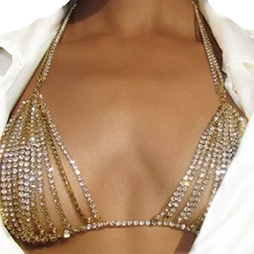 Leisial Collar Cadena de Sujetador Cuerpo con Rhinestone Borla Multicapa para Bikini Playa Collar del Arnes Joyería Accesorios de Mujeres