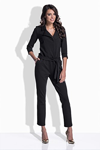 Lemoniade - Mono elegante con mangas de 3/4 - Con cuello cascada y lazo en la cadera negro Medium (40)