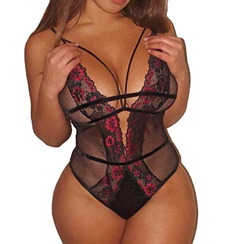 Lenceria Erotica de Mujer Ronamick Mujeres Ropa Interior de Encaje Sexy Dormir Robe Babydoll Ropa Interior Femenina Sexy(Promociones Casual, Sexy,Club) (XXL, Negro)
