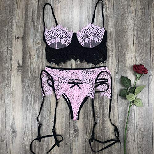Lenceria Sexy Mujer Correas Sujetador y Panty Liga Conjunto Ropa Interior Babydoll Atractiva De Muselina Ropa de Dormir de TentacióN Deep V Lencería Pijamas riou