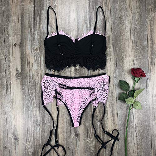 Lenceria Sexy Mujer Correas Sujetador y Panty Liga Conjunto Ropa Interior Babydoll Atractiva De Muselina Ropa de Dormir de TentacióN Deep V Lencería Pijamas riou