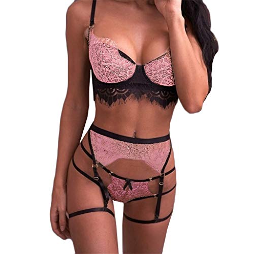 Lenceria Sexy Mujer Correas Sujetador y Panty Liga Conjunto Ropa Interior Babydoll Atractiva De Muselina Ropa de Dormir de TentacióN Deep V Lencería Pijamas riou