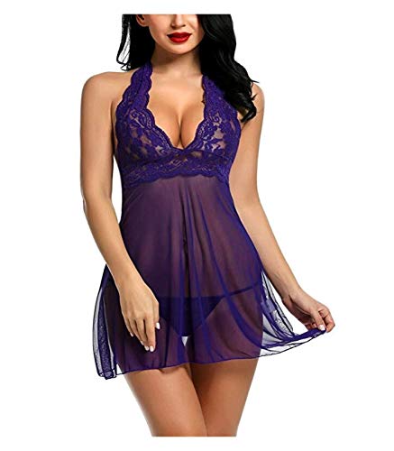 Lencería Sexy, Pijamas, Pijamas de Encaje, Tela de Pijama de Cuello en V Vestido de Encaje de la Ropa Interior Abierta hacia atrás Atractivo de los Pijamas Pijamas de Las Mujeres