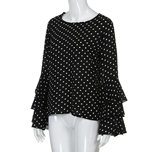 Lenfesh Casual de Mujer Solid Camisa Manga Larga Blusa Camisas con Volantes (Negro, M)