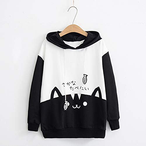 Lenfesh Sudadera con Orejas de Gato Casual Manga Larga Kawaii Sudaderas Adolescentes Chicas Tumblr Blusa Top Camisa