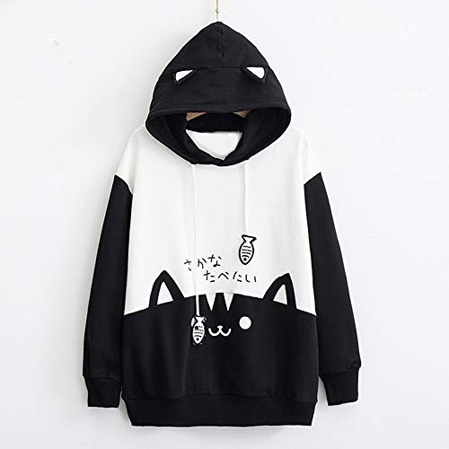 Lenfesh Sudadera con Orejas de Gato Casual Manga Larga Kawaii Sudaderas Adolescentes Chicas Tumblr Blusa Top Camisa