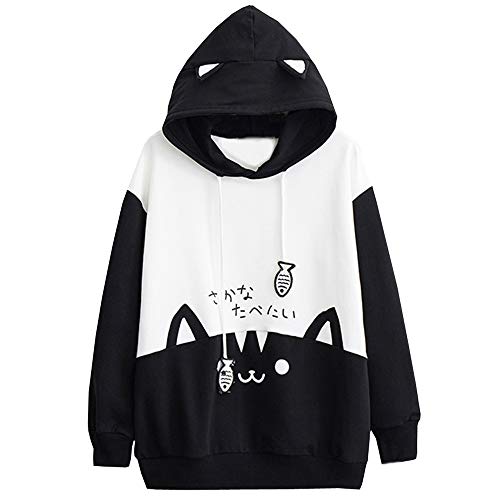 Lenfesh Sudadera con Orejas de Gato Casual Manga Larga Kawaii Sudaderas Adolescentes Chicas Tumblr Blusa Top Camisa