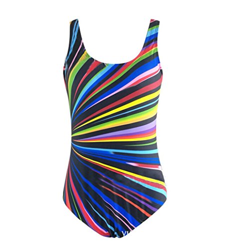 Lenfesh Traje de baño Mujer una Pieza,Rayas de Colores Bañador Tankini de una Sola Pieza Talla Grande L-3XL,bañadores con Relleno Push Up para Mujeres (3XL, Azul)