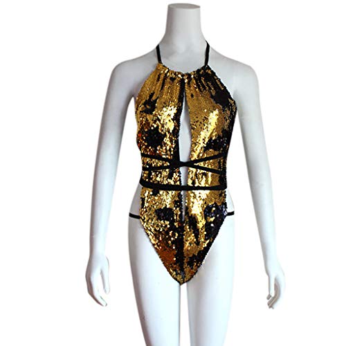 Lentejuelas para Mujer Venda Jumpsuit Push-Up Sujetador con Relleno Bikini Traje de baño de una Pieza Bikini de Tirantes con Lentejuelas para Mujer S M L XL