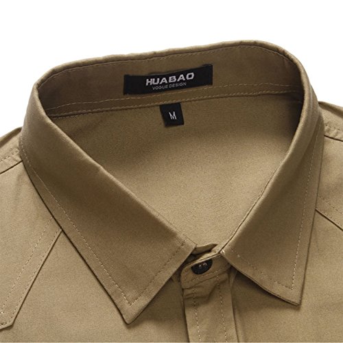 LEOCLOTHO Camisa Casual Manga Larga para Hombre Estilo Militar Slim Fit Color Sólido Camisas con Botones Verde Oscuro L