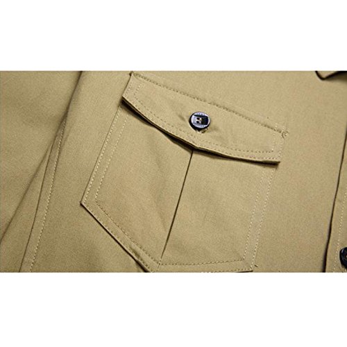 LEOCLOTHO Camisa Casual Manga Larga para Hombre Estilo Militar Slim Fit Color Sólido Camisas con Botones Verde Oscuro L