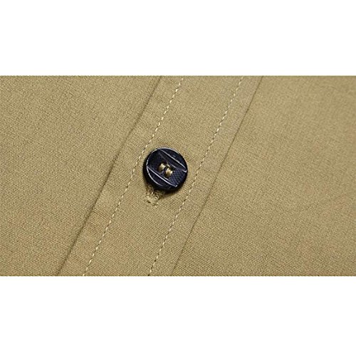 LEOCLOTHO Camisa Casual Manga Larga para Hombre Estilo Militar Slim Fit Color Sólido Camisas con Botones Verde Oscuro L