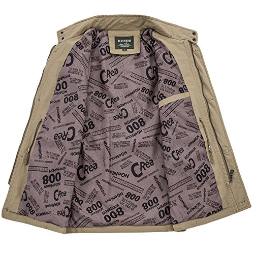 LEOCLOTHO Hombre Chaqueta de Estilo Militar Casual Multi-Bolsillo Collar del Soporte Invierno Parka Abrigo Caqui L