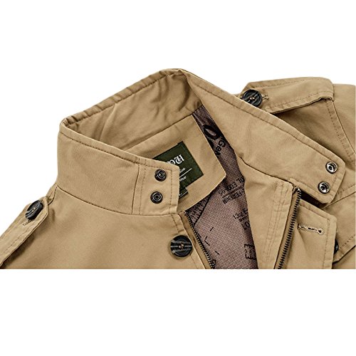 LEOCLOTHO Hombre Chaqueta de Estilo Militar Casual Multi-Bolsillo Collar del Soporte Invierno Parka Abrigo Caqui L