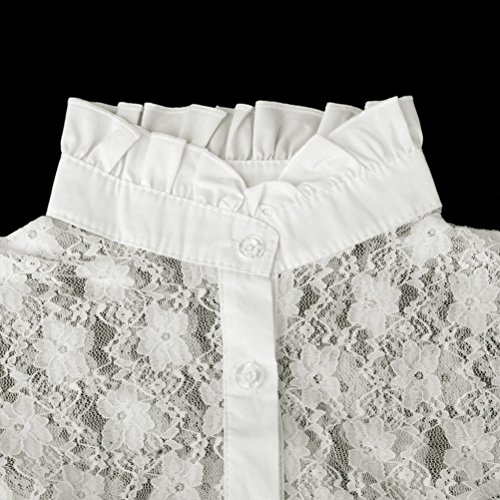 LEORX Cuello y pechera extraíble, diseño floral, punto, corte para mujeres, media camisa o blusa, color blanco