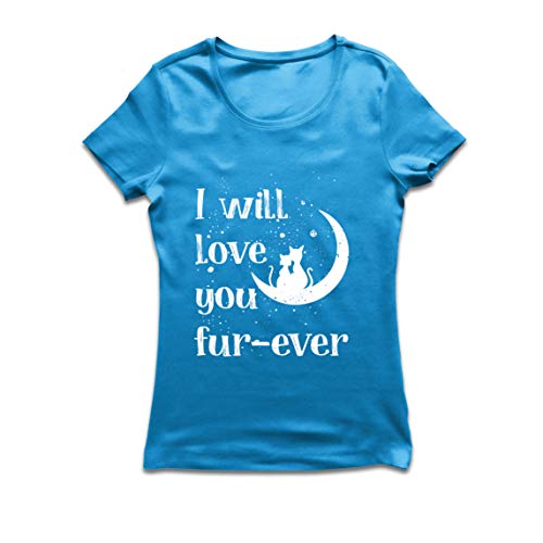 lepni.me Camiseta Mujer Te amaré por Siempre Gatos Lindos y cariñosos Regalo Impresionante (Large Azul Multicolor)