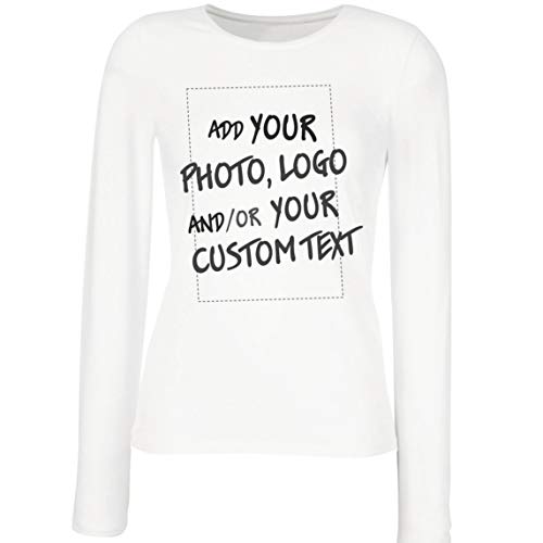 lepni.me Camisetas de Manga Larga para Mujer Regalo Personalizado, Agregar Logotipo de la Compañía, Diseño Propio o Foto (Small Blanco Multicolor)